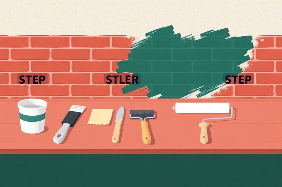 Outils de peinture disposés dans l'ordre des étapes du chantier