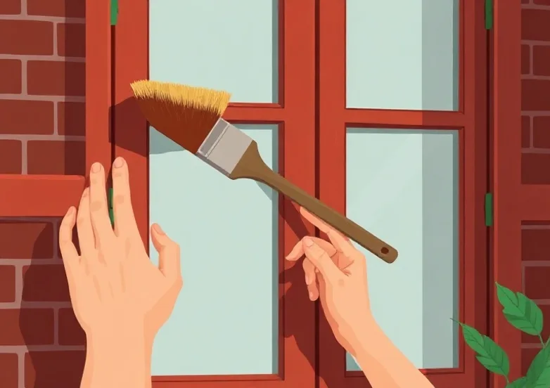 Mise en peinture au pinceau de volets et d'encadrements en bois